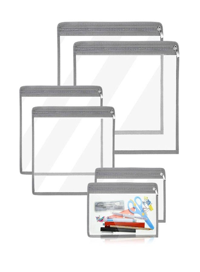 ليفي حقائب ليفي الشفافة المقاومة للماء بسحاب، حقائب أقلام رصاص، حقائب مكياج من مادة PVC، مظاريف، حقائب تخزين ملفات، حقائب متعددة الأغراض، حقائب تنظيم ملفات المستندات، لوازم مكتبية - عبوة من 6 قطع (رمادي) - Image 1